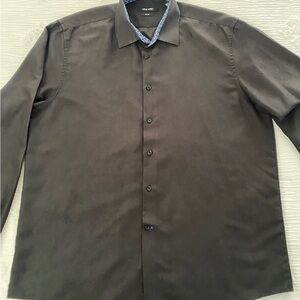 Nine West Black and Blue Patterned Collar Shirt X Large